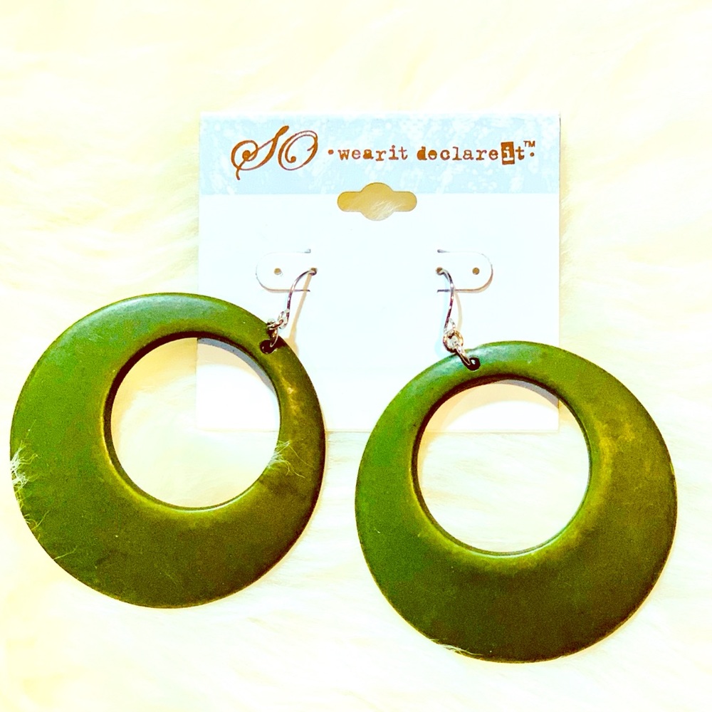 Wood Hoop Earrings-Seaweed Green